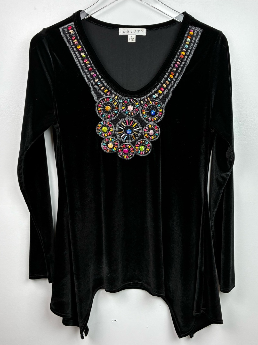 Entity Black Beaded Velour Top